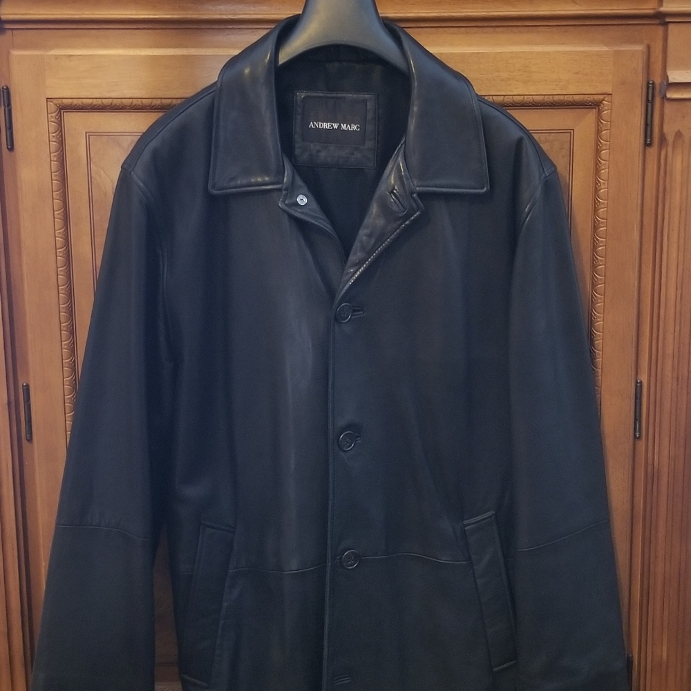 Andrew Marc Leather Black Quater Length Jacket